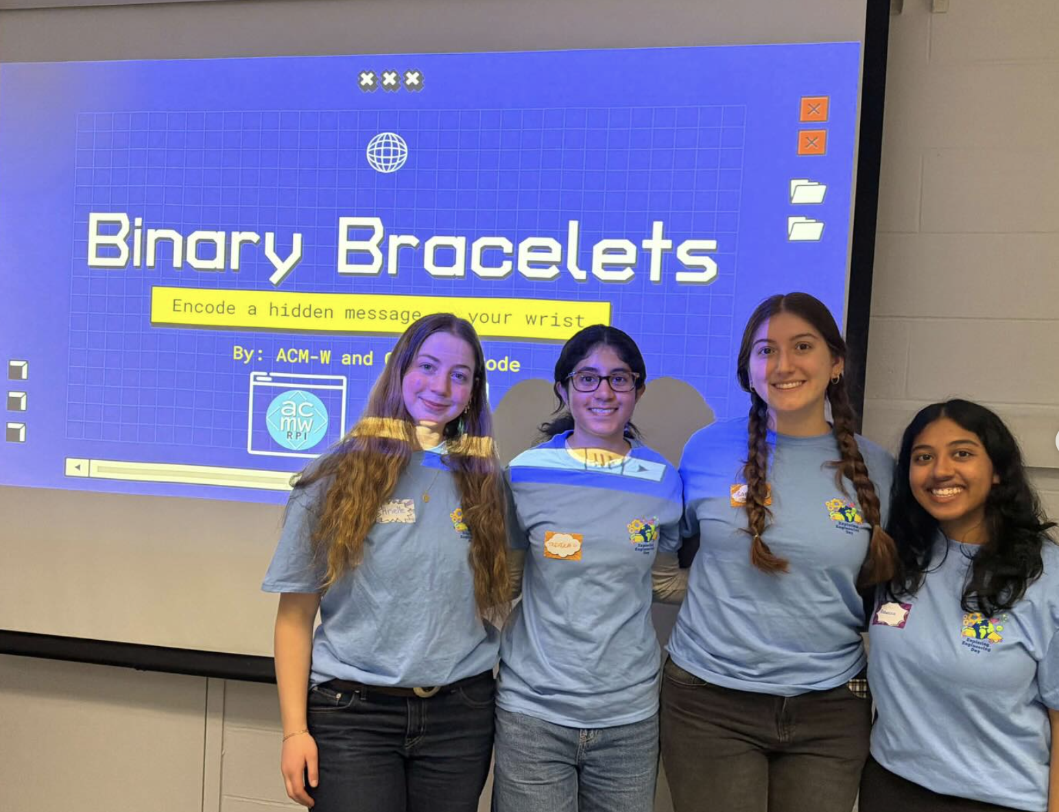 GWC members making binary bracelets